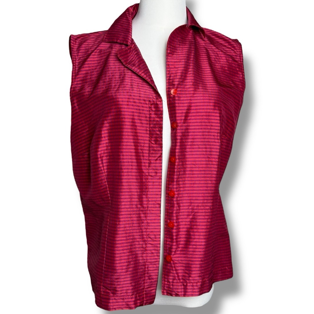 Vintage CLIO Silk Plaid Collared Sleeveless Blouse‎ Women's Size 10 Artsy Career - Picture 10 of 16